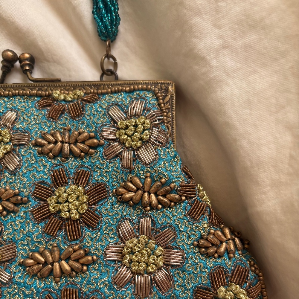 Beaded Brown and Turquoise Purse